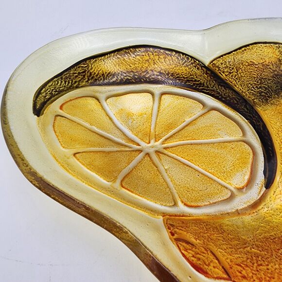 Vintage 70s Lemon Embossed Glass Platter Textured Dichroic Tray MCM Retro 9x6.5" - Picture 11 of 11